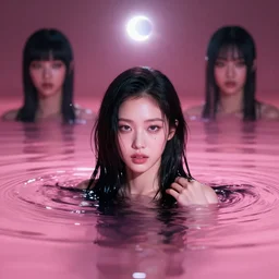 lee jin - eun emerging from pink water in cyberpunk theme during an eclipse by conrad roset, nicola samuri, dino valls, m. w. kaluta, rule of thirds, seductive look, beautiful
