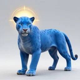 god of nature with golden nimbus in a form of the blue panther is sitting on the cloud, church art style, digital art