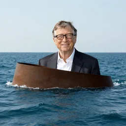 a bill gates in the middle of the sea in the style of richard serra