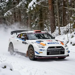 a 2 0 0 2 mugen integra type - r, racing through a rally stage in a snowy forest