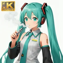 hatsune miku smoking a vape pen, smoke coming out of her mouth, artstation, 4 k