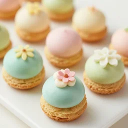 1970's cookbook color photograph of fancy pastel petit fours high detail sharp detail