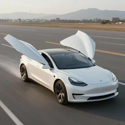 the Electric carTesla with jet wings, Ultrarealism, 8k, fully detailed