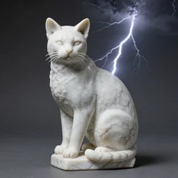 a cat is sitting, marble statue, antique style, dramatic lightning,