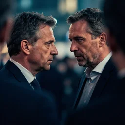 eric zemmour fighting jean luc melenchon, moody, cinematic colors, bokeh