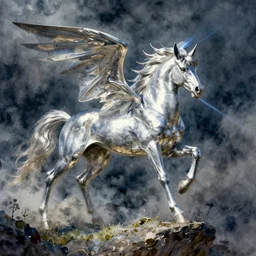 pegasus, pinterest, artstation trending, behance, watercolor, by coby whitmore, silver, laser light,