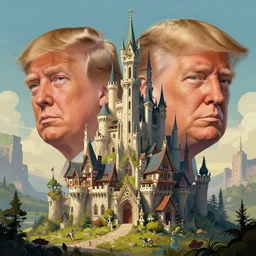 Donald trump, perfect faces, fantasy art landscape, fantasy city, fantasy kunst, fantasy castle, fantasy house, architecture mystery, artstation, house illustration