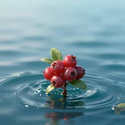 A lonely lingonberry in the sea, a magical summer, trending on artstation, 50mm, by Noah Bradley