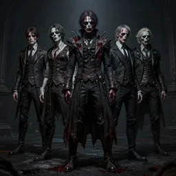 A fancy portrait of a zombie by Greg Rutkowski, Sung Choi, Mitchell Mohrhauser, Maciej Kuciara, Johnson Ting, Maxim Verehin, Peter Konig, full body, Bloodborne, 8k photorealistic, cinematic lighting, HD, high details, dramatic, dark atmosphere, trending on artstation