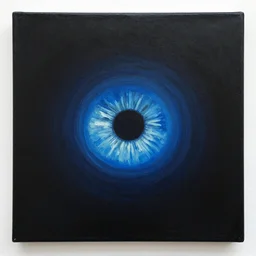 A portrait of a humanoid eye monster, dark, blue light, black gradient background, oil painting