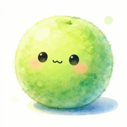 lime colored cute puff ball with adorable face, beautiful watercolor illustration, digital art