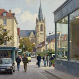 city of metz in france, highly detailed oil painting by francis bacon, edward hopper, adrian ghenie, glenn brown, soft light