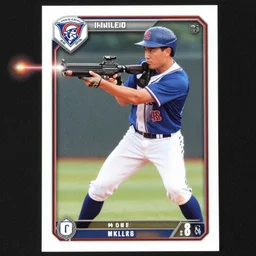 baseball card of a player firing a laser rifle