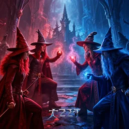 a mind - blowing, epic movie poster, depicting a battle between red and blue fantasy style wizards, wearing wizard hats, magic, cinematic, dnd, high quality, marvel movie