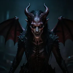 a demon facing the camera, dark and moody