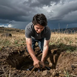 Justin Trudeau digging a water hole, stock photo