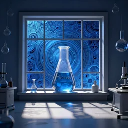 magical laboratory, windows, cast shadows. erlenmeyer, blue intricate environment, art by victo ngai, rossdraws, greg rutkowski, thomas kinkade, ilya kuvshinov, peter mohrbacher, craig mullins. unreal engine 5, blender, octane, ray tracing, dramatic studio lighting, sharp focus, masterpiece, post processing