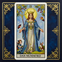 beautiful tarot card of the queen of dreams by dan mumford and carol bak and alex grey, oil on canvas, intricate, border, symmetrical, portrait, 8k highly professionally detailed, HDR, CGsociety
