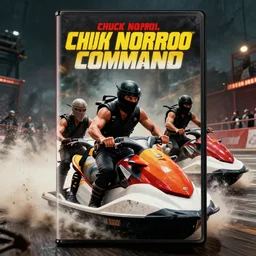 chuck norris 1 9 8 0 s vhs tape cover ninja commando, atmospheric, realism, action, grimy, kung fu arena, highly detailed, high octane render, hd, 3 ninjas on jetskis, in the style of enzo sciotti