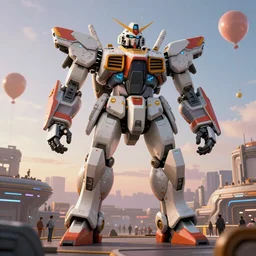 a beautiful hyperrealistic ultradetailed 3 d render of a gigantic mecha guarding a sci - fi spaceport, by john berkey : 3, mech, unreal engine, octane render, gigantic, unreal engine, octane render, 3 d, brilliantly coloured, intricate, ultra wide angle, trending on artstation, dusk, volumetric lighting, hdr, polished, micro details, ray tracing, 8 k : 2, people, sphere, balloon, blurry, blur, depth of field, dof, bokeh, obscured, macro : - 1