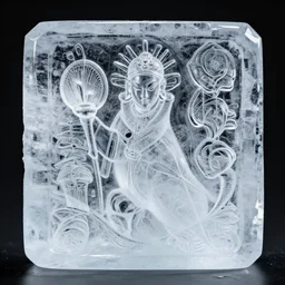close-up photograph of a intricately carved block of ice, incredibly detailed, very beautiful, studio lighting, 50mm lens