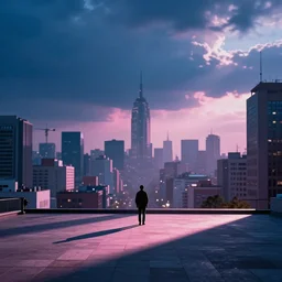 solitude, city, pink, blue, artwork, depth of field