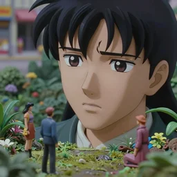 beautiful hyperrealism three point perspective film still of disappointed god scene in Garden of eden meets full metal alchemist(1988) extreme closeup portrait in style of 1990s frontiers in translucent porclein miniature street photography seinen manga fashion edition, miniature porcelain model, focus on face, eye contact, tilt shift style scene background, soft lighting, Kodak Portra 400, cinematic style, telephoto