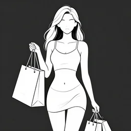 illustration vector fine line art of a sexy shopping girl
