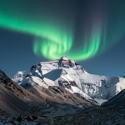 mount everest under aurora borealis 8 k