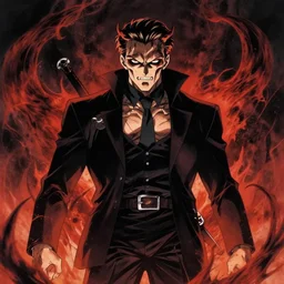 anime art, yeltsin went to hell, infernal art in good quality, scary picture in color, advanced lighting technology