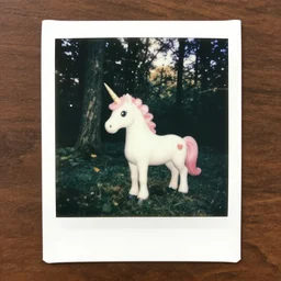 polaroid of a unicorn in the forest