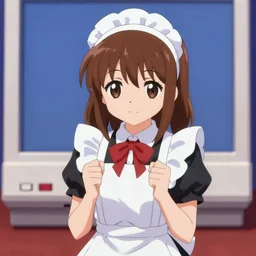 cute anime maid girl, 16bit, PC-98, PC-9800, shaded