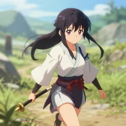 isekai cute anime girl samurai ronin vagabond ( aesthetic ). on a trail. in the style of gravity rush. beautiful lineart, depth focus, rankings pixiv, artstation, chromatic aberration, soft lighting, srgb, 4 k artstation, hdr, cinematic, motion blur, marmoset, blender 3 d, by proko