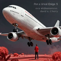 jumbo jet, art by eva widermann and david a. cherry, trending on artstation, dark atmospheric lighting low angle view unreal engine 5, crayon art, infrared, fantasy artist, pixar