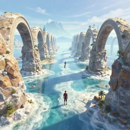 highly detailed vanishing - point of a gleaming salt covered archipelago in gta v, stephen bliss, unreal engine, fantasy art by greg rutkowski, loish, rhads, ferdinand knab, makoto shinkai and lois van baarle, ilya kuvshinov, rossdraws, tom bagshaw, global illumination, radiant light, detailed and intricate environment