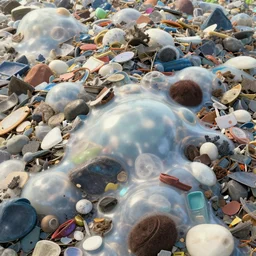 high detail, octane render of trash piles bubbling by studio ghibli