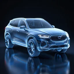 glass car suv, big, transparent, blue, sinister, artwork, artstation trending,