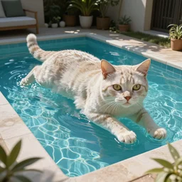 a photo of an outdoor swimming pool in the shape of a cat, an outdoor swimming pool imitating a cat
