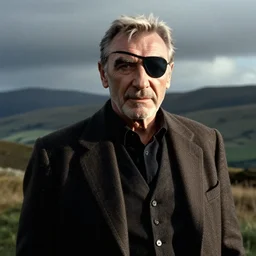 sean connery as big boss, eye patch, white hair, movie still