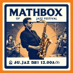 of jazz festival poster, matchbox label style, duotone,