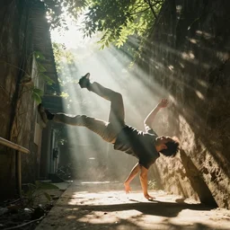 a man falls down a (sunbeam)
