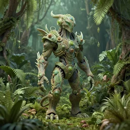 metaverse creature in a lush trunda vegetation :: by Michal Karcz, Daniel Merriam, Victo Ngai and Guillermo del toro :: ornate, dynamic, particulate, intricate, elegant, highly detailed, centered, artstation, smooth, sharp focus, octane render, 3d