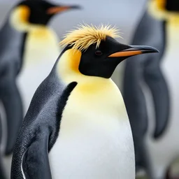 an emperor penguin with blond messy hair