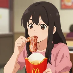anime girl eating bacon by mcdonalds