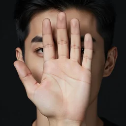 person covers his face with a palm