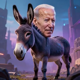 portrait biden fused donkey, style artstation, style greg rutkowski, comic art book, octane render, unreal engine, epic game graphics, fantasy, cyberpunk, ray tracing