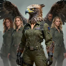 epic professional digital art of attractive female human - eagle hybrid animal, wearing human air force jumpsuit, humanoid feathered head, eagle beak, painted, by lisa roet, leesha hannigan, wayne haag, iris van herpen, artstation, cgsociety, epic, much wow, much detail, gorgeous, detailed, cinematic, masterpiece