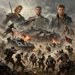 concept art, massive battle in world war, realistic shaded lighting poster by ilya kuvshinov, magali villeneuve, artgerm, jeremy lipkin and michael garmash and rob rey