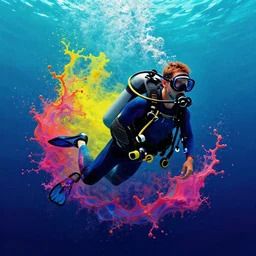 scuba diving splash art graphic design color splash high contrasting art, fantasy, highly detailed, rule of thirds art by greg rutkowski