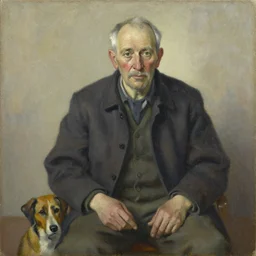 an old man with a dog, expressionist, oil on canvas